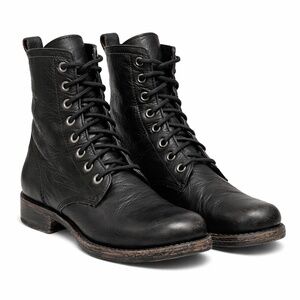 Frye Veronica Lace Up Combat Boots Black Leather Women's 8 B Biker Moto
